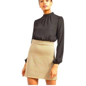 MISS SELFRIDGE LONG SLEEVE CHIFFON TOP WITH PLAID BOTTOM SIZE 2